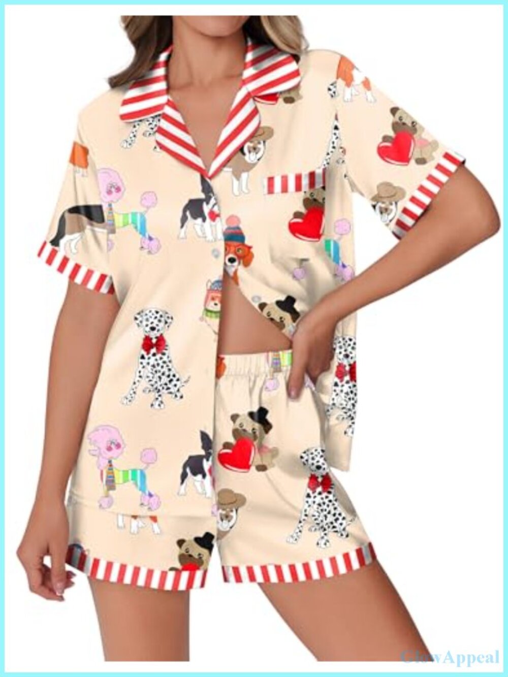 Silky Satin Pajama Set Short Sleeve Button Front Elastic Shorts Notch Collar